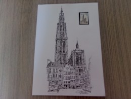 Antwerpen De Kathedraal Met Ongestempelde Postzegel Van De Kathedraal - Souvenir Cards - Joint Issues [HK]