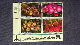 UNO-Wien 435/8 Oo/ESST, Gefährdete Arten: Leoparden-Orchidee, Phragmipedium Kovachii, Cymbidium Ensifolium - Used Stamps