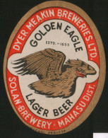 Golden Eagle Lager Beer (Dyer Meakin Breweries, India), Beer Label From 60`s. - Beer
