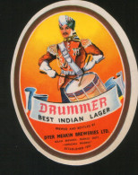 Drummer - Best Indian Lager (Dyer Meakin Breweries, India), Beer Label From 60`s. - Bier