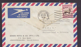 South Africa Air Mail Lugpos EDWIN ROTH & Co. JOHANNESBURG 1958 Cover Brief AARAU Schweiz Switzerland 1'6 Sh Stamp - Lettres & Documents