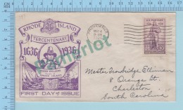 USA FDC PPJ - Cachet :  Rhode Island Tercentenary - Cover 1936  On A  USA 3¢ - 1851-1940