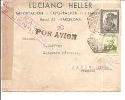 REPUBLICA ESPANOLA CENSURA     CORREO AERES   Année 3.?  Pour Paris  LUCIEN HELLER  BARCELONA - Marques De Censures Républicaines