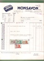 Facture- MONSAVON S.A.- Bruxelles  - 1949 - Savon - Profumeria & Drogheria