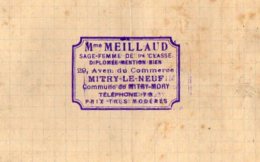 VP4528 - CDV - Carte De Visite - Mme MEILLAUD Sage Femme à MITRY MORY - Visiting Cards