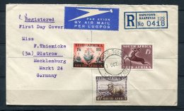 South Africa 1953 - Air Mail Registered First Day Cover (FDC) Capetown To Gustrow Germany - Briefe U. Dokumente