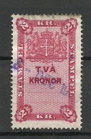 SCHWEDEN Sweden 1906 Stempelmarke Revenue Tax 2 Kr.o - Revenue Stamps