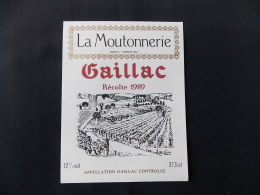 Etiquette Vin La Moutonnerie Gaillac Récolte 1989 37,5 CL - Gaillac