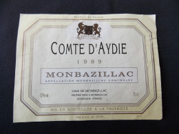 Etiquette De Vin Conte D Aydie 1989 Monbazillac - Monbazillac