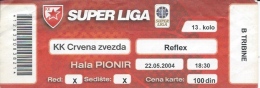 Sport Match Ticket UL000327 - Basketball: Crvena Zvezda (Red Star) Belgrade Vs Reflex: 2004-05-22 - Tickets & Toegangskaarten