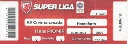 Sport Match Ticket UL000328 - Basketball: Crvena Zvezda (Red Star) Belgrade Vs Hemofarm: 2004-06-02 - Tickets & Toegangskaarten
