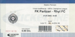 Sport Match Ticket UL000346 - Football (Soccer): Partizan Vs Rhyl: 2009-07-21 - Match Tickets