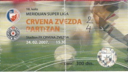 Sport Match Ticket UL000352 - Football (Soccer): Crvena Zvezda (Red Star) Belgrade Vs Partizan: 2007-02-24 - Match Tickets