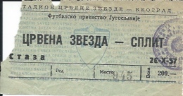 Sport Match Ticket UL000356 - Football (Soccer): Crvena Zvezda (Red Star) Belgrade Vs Split: 1957-10-26 - Match Tickets