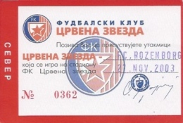 Sport Match Ticket UL000357 - Football (Soccer): Crvena Zvezda (Red Star) Belgrade Vs Rosenborg: 2003-11-27 - Tickets & Toegangskaarten