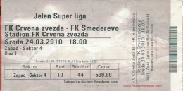 Sport Match Ticket UL000361 - Football (Soccer): Crvena Zvezda (Red Star) Belgrade Vs Smederevo: 2010-03-24 - Tickets D'entrée