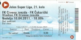 Sport Match Ticket UL000364 - Football (Soccer): Crvena Zvezda (Red Star) Belgrade Vs Cukaricki: 2011-04-10 - Tickets & Toegangskaarten