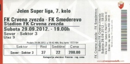 Sport Match Ticket UL000371 - Football (Soccer): Crvena Zvezda (Red Star) Belgrade Vs Smederevo: 2012-09-29 - Match Tickets