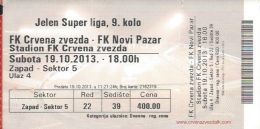 Sport Match Ticket UL000374 - Football (Soccer): Crvena Zvezda (Red Star) Belgrade Vs Novi Pazar: 2013-10-19 - Tickets D'entrée