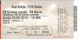 Sport Match Ticket UL000380 - Football (Soccer): Crvena Zvezda (Red Star) Belgrade Vs Borac: 2014-09-24 - Match Tickets