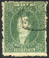 GJ.23, 10c. Worn Impression, Green, With Biconcave Ellipse Cancel  Correo Nacional Del Rosario In Black, VF! - Oblitérés