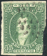 GJ.17, 10c. With Watermark, Imperforate, Yellow-green, With Dotted Lozenge Cancel Of Buenos Aires, With Defects,... - Oblitérés