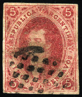 GJ.32, 5c. 7th Priting Imperforate, Carminish Rose, With Dotted Ellipse Cancel Of Buenos Aires In Black, Thin, Very... - Oblitérés