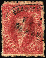 GJ.25, 5c. 4th Printing, Red-rose, With Ellipse Cancel "Correo Nacional Franca De San Juan" In Black, VF! - Oblitérés