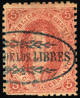GJ.19, 5c. 1st Or 2nd Printing, Semi-clear Impression, Brick Red, With Very Well Applied Blue Ellipse Cancel Of ... - Oblitérés