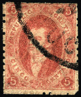 GJ.19, 5c. 1st Or 2nd Printing, Worn Impression, Brick Red, With Fan Tucumán Cancel In Black, VF! - Oblitérés