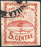 GJ.4, 5c. Dark Red, Large Figures, With Forged Villa Nueva Franca Cancel In Black, Interesting! - Oblitérés