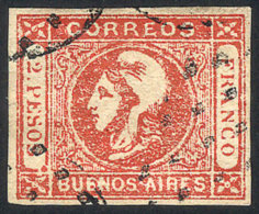 GJ.18, 2 Pesos, Scarlet, Worn Impression, Dotted Cancel Of Buenos Aires In Ellipse, Good Example Signed By... - Buenos Aires (1858-1864)