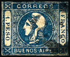 GJ.17, 1$ Blue, Worn Impression, Used, Small Margins, Crease. - Buenos Aires (1858-1864)