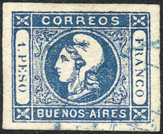 GJ.17, 1$ Blue, Worn Impression, Used, VF! Catalog Value US$10. - Buenos Aires (1858-1864)