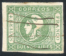 GJ.13, 4 Reales, Green, Clear Impression, Pen Canceled, Good Example! Catalog Value US$275. - Buenos Aires (1858-1864)