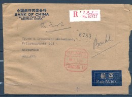 1966 , CHINA / CHINE , SOBRE CERTIFICADO CIRCULADO ENTRE TIENTSIN Y AMSTERDAM , BANK OF CHINA , CORREO AÉREO - Covers & Documents