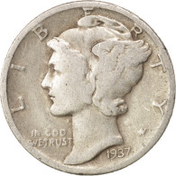 Monnaie, États-Unis, Mercury Dime, Dime, 1937, U.S. Mint, Philadelphie, TB - 1916-1945: Mercury (Mercurio)