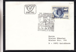 Philatélie Polaire - Autriche - Carte Postale De 1980 - Oblitération 100 Anniversaire Dr A. Wegener - Graz - Expéditions Antarctiques