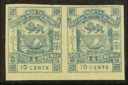 1888-92 10c Dull Blue IMPERF PAIR, SG 44d, Vfm (1 Pair) For More Images, Please Visit... - Borneo Del Nord (...-1963)