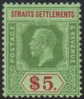 1912-23 $5 Green & Red On Emerald Back Die II, SG 212d, Vfm,fresh For More Images, Please Visit... - Straits Settlements
