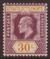 1906-12 30c Purple & Orange-yellow, SG 162, Vfm, Fresh For More Images, Please Visit... - Straits Settlements