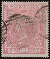 1867-83 5s Pale Rose Plate 2, SG 127, Fine Lightly Used With Lovely Delicate Colour, Couple Of Slightly Short... - Altri & Non Classificati
