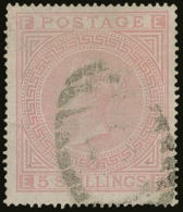 1867-1883 5s Pale Rose, Scarce Plate 2, SG 127, Good Used. Light Horizontal Crease Otherwise Well Centered And... - Altri & Non Classificati
