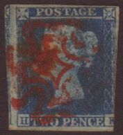 1841 2d Blue, Plate IV Lettered HK, With Three Margins And Portion Of Adjoining Stamp At Left, Cancelled By  RED... - Altri & Non Classificati