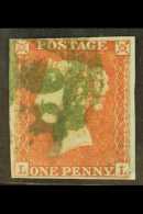 1841 1d Red-brown Cancelled By BRIGHT GREEN Numeral Pmk, SG 8p, With 4 Clear To Huge Margins. Rare, Cat... - Altri & Non Classificati