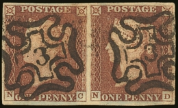 1841 1d Red-brown Horizontal Pair, SG.8m, Superb Used With A Crisp "3" In Maltese Cross Cancel On Each Stamp.... - Altri & Non Classificati