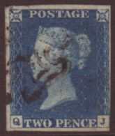 1840 2d Blue Plate 1 Lettered 'QJ', With Almost Four Margins, Just Touching At Lower Right, Neat Part Black... - Altri & Non Classificati