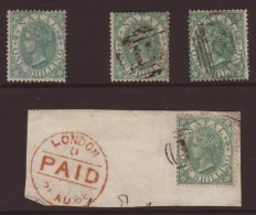 NATAL 1867 1s Green SG 25, A Fresh Unused Example, And Three Used (one On Piece) Displaying Numeral Cancels. (4... - Non Classificati
