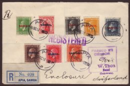 1918 (18th October)REGISTERED CENSOR COVER To Basel Switzerland. Bearing Eight KGV New Zealand Overprinted... - Samoa