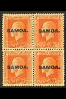 1916-19 1s Vermilion Step-perf Block Of Four, Perf 14x13½ Plus Perf 14x14½, SG 142b, Superb NHM. ... - Samoa